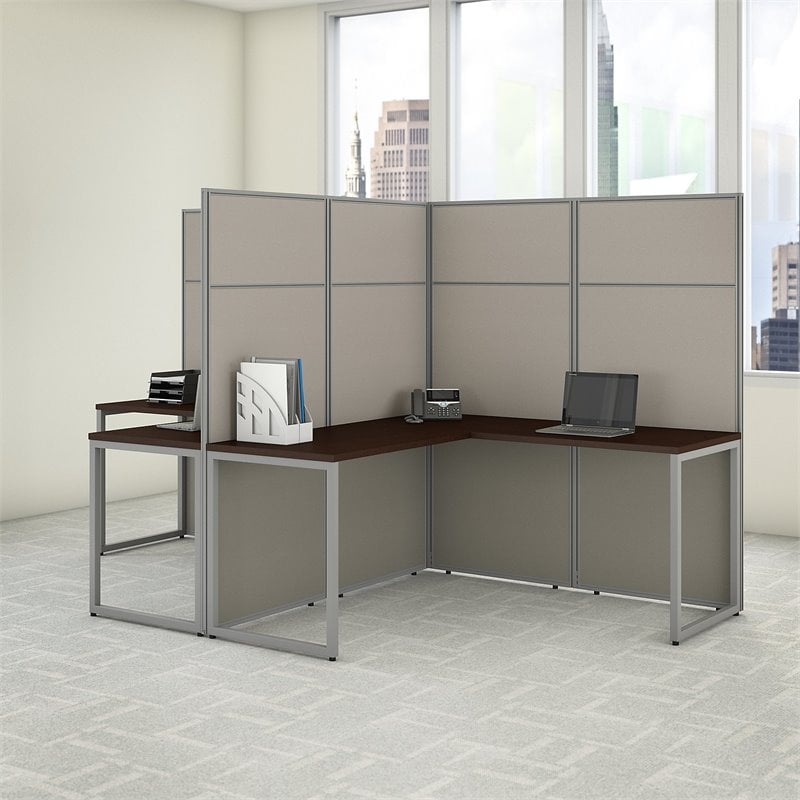 Scranton & Co Furniture 2 Person L Shaped Cubicle with 66H Panels in Brown