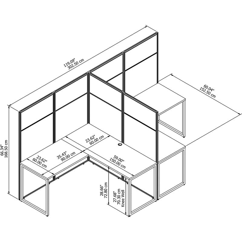 Scranton & Co Furniture 2 Person L Shaped Cubicle with 66H Panels in Brown