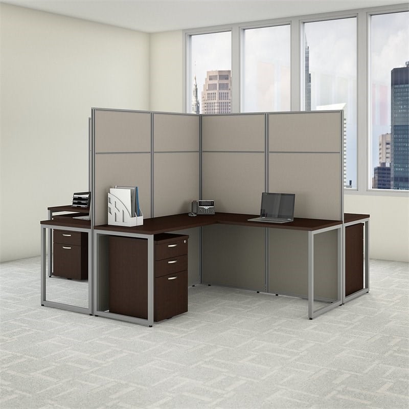 Scranton & Co Furniture 60W 4 Person L Shaped Cubicle with Storage in Brown