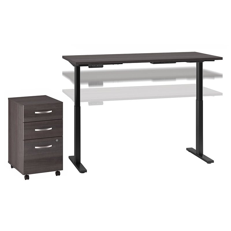 Scranton & Co Furniture 60W x 30D Height Adjustable Desk with Storage in Gray