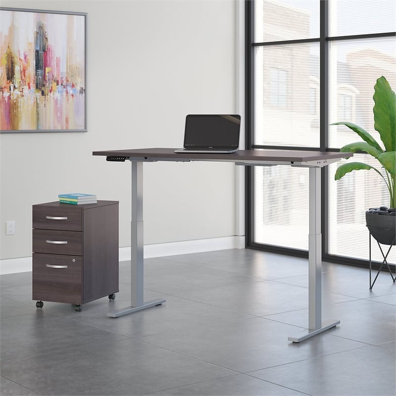 Scranton & Co Furniture 60W x 30D Height Adjustable Desk with Storage in Gray