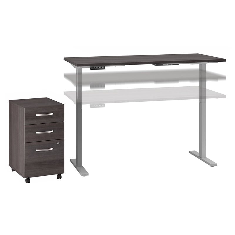 Scranton & Co Furniture 60W x 30D Height Adjustable Desk with Storage in Gray
