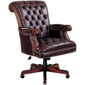 scranton & co faux leather ergonomic tufted office chair in dark brown