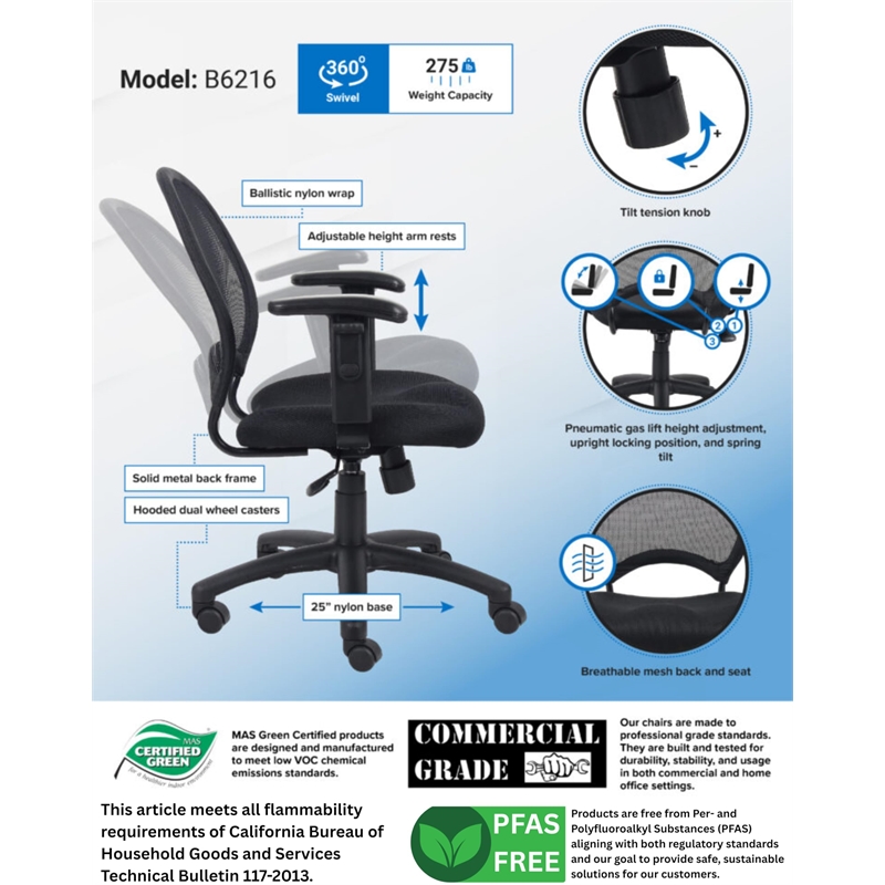 Scranton & Co Mesh Back Task Office Chair with Adjustable Arms