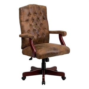 Scranton & Co Rustic Suede Classic Executive Office Chair in Bomber Brown