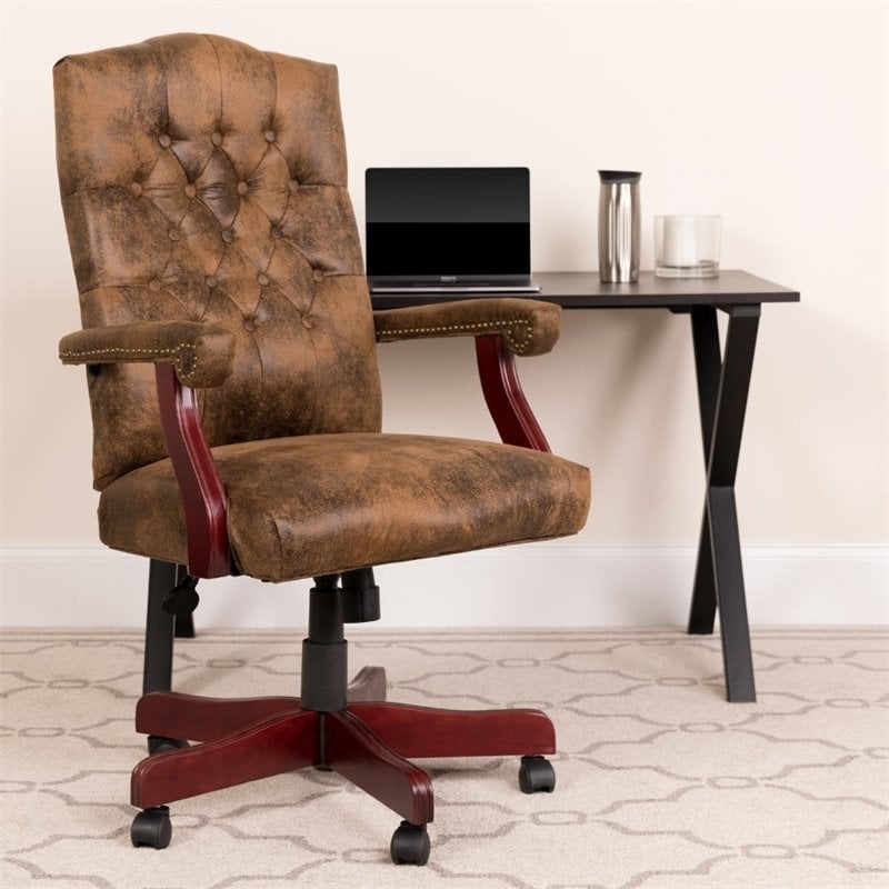 Scranton & Co Rustic Suede Classic Executive Office Chair in Bomber Brown