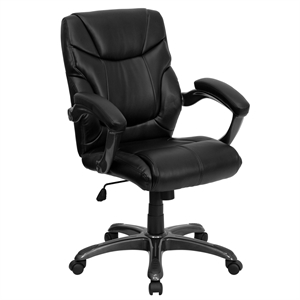 Scranton & Co Mid-Back Leather Overstuffed Office Chair in  Black
