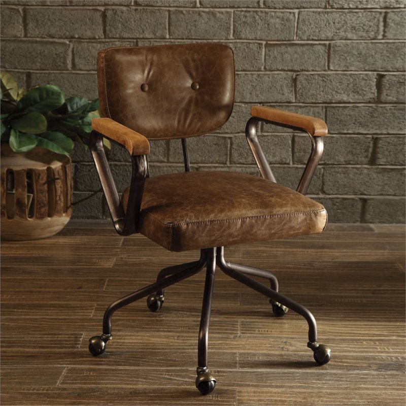Scranton & Co Leather Swivel Office Chair in Vintage Whiskey