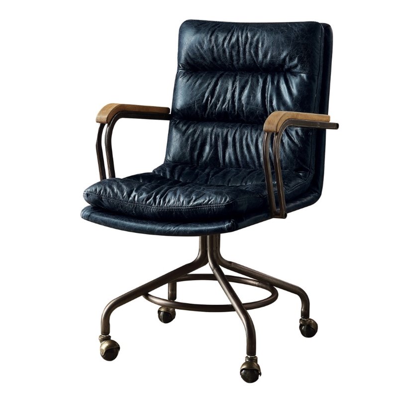 Scranton & Co Modern Leather Swivel Office Chair in Vintage Blue
