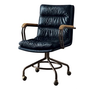 Scranton & Co Modern Leather Swivel Office Chair in Vintage Blue