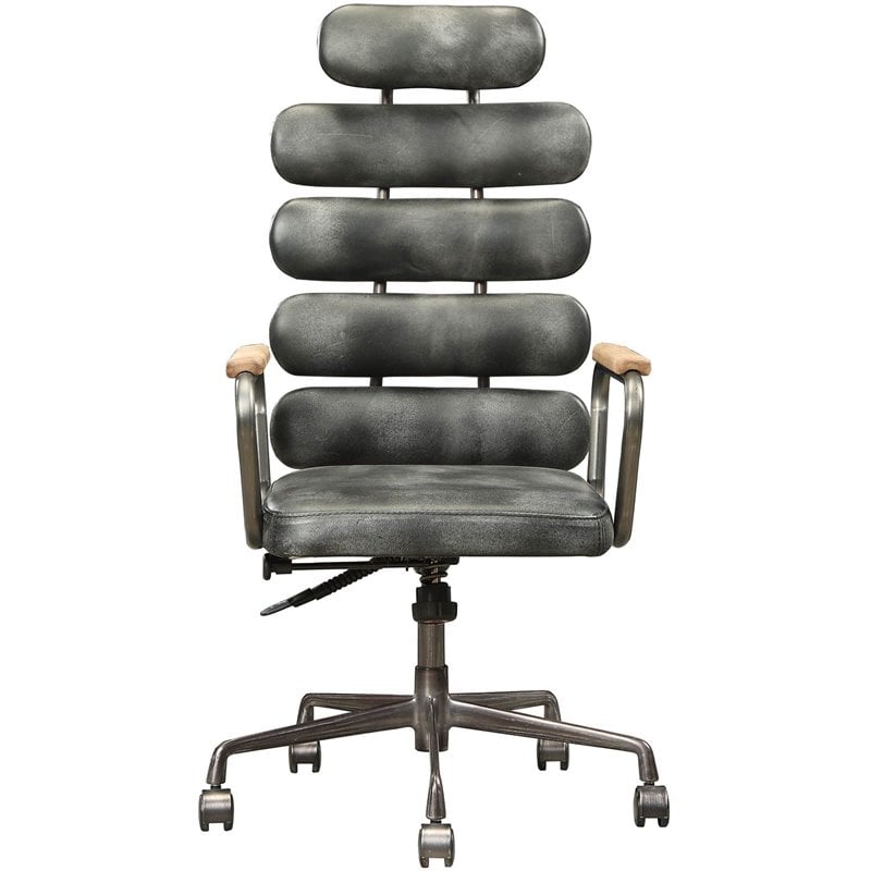Scranton & Co Leather High Back Adjustable Swivel Office Chair in Black