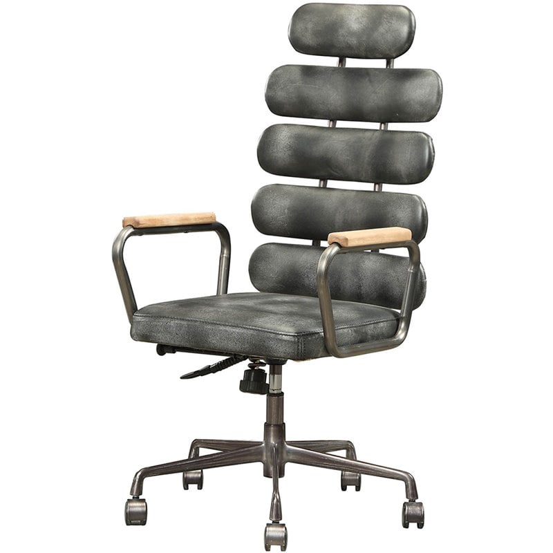Scranton & Co Leather High Back Adjustable Swivel Office Chair in Black
