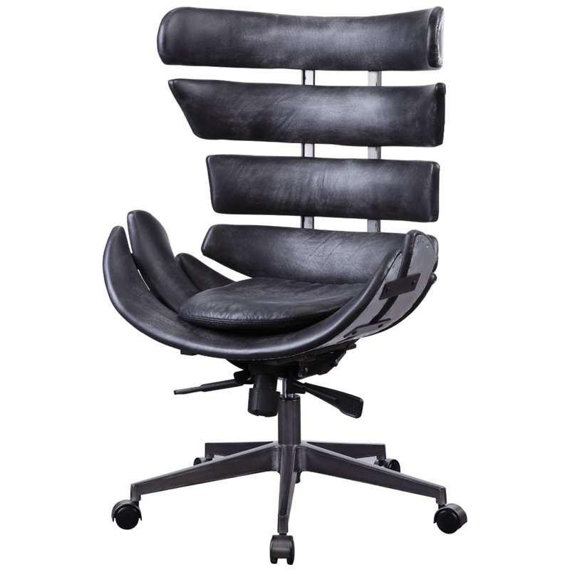 Scranton & Co Executive Office Chair in Black Top Grain Leather