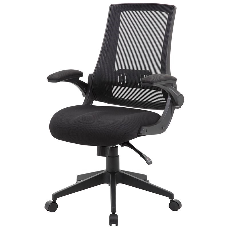 Scranton & Co Modern Mesh Swivel Flip Arm Office Chair in Black