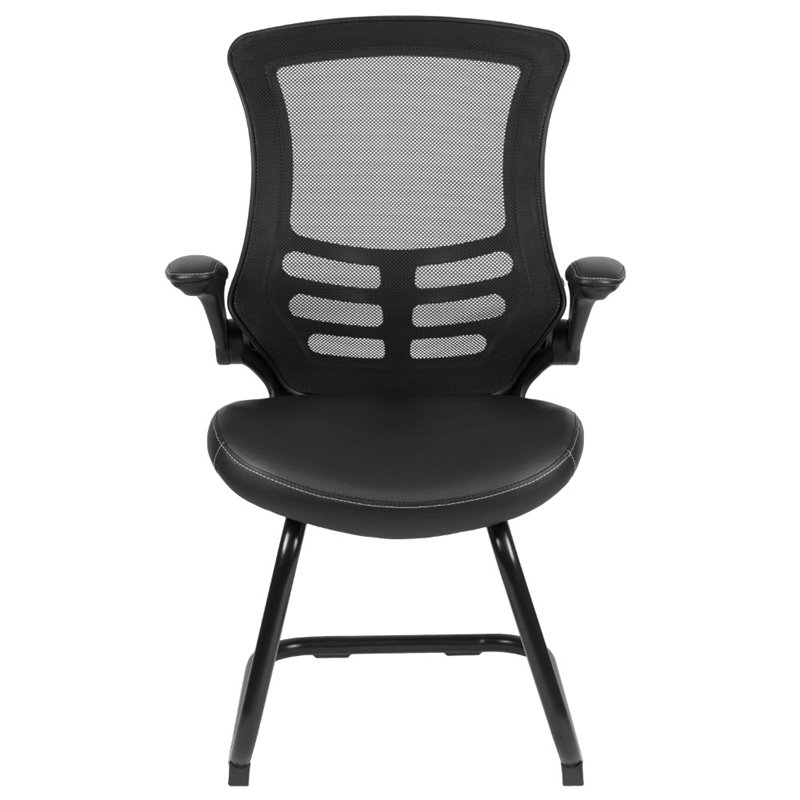 Scranton & Co Modern Mesh Leather Sled Office Side Chair in Black