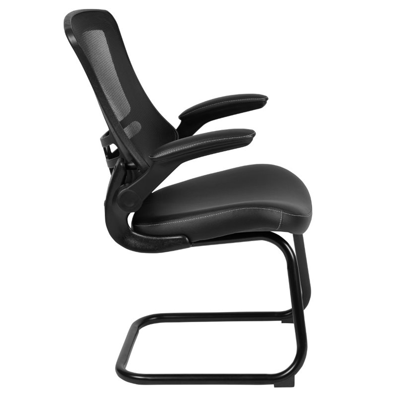 Scranton & Co Modern Mesh Leather Sled Office Side Chair in Black