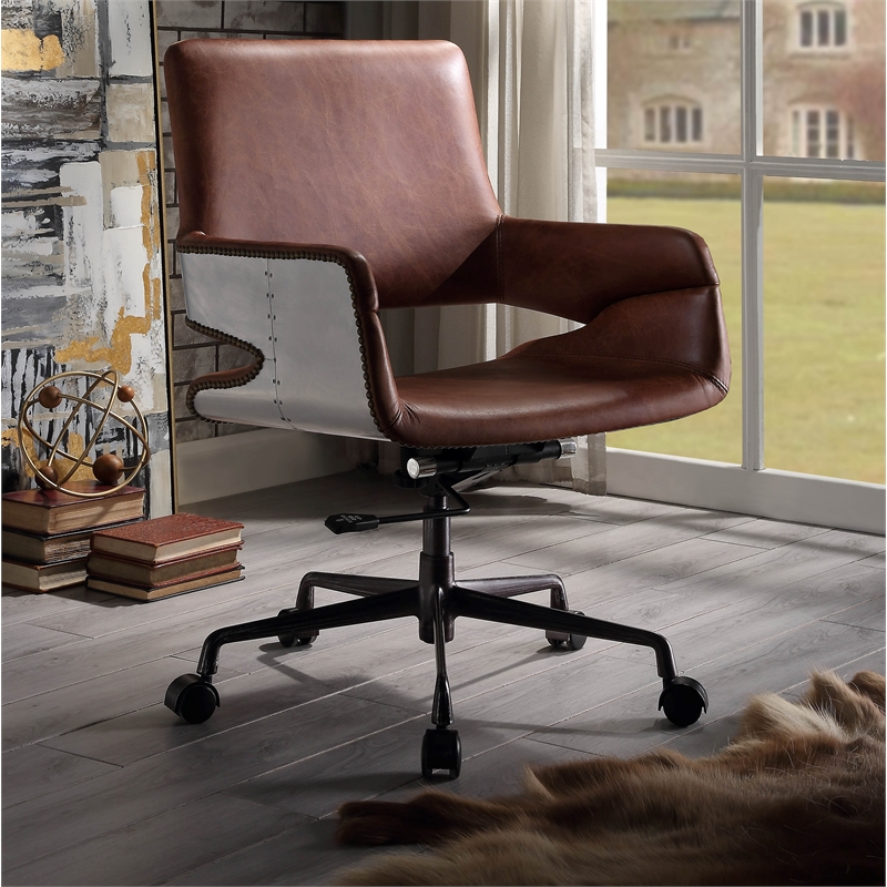 Scranton & Co Executive Office Chair with Lift in Cocoa Top Grain Leather