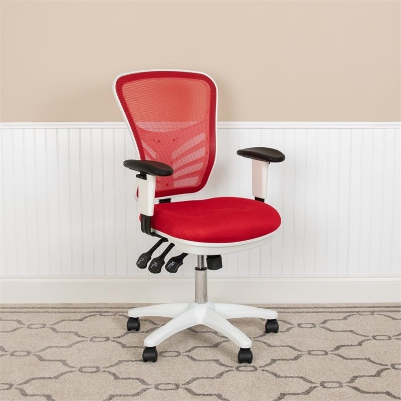 Scranton & Co Contemporary Mesh Fabric Mid Back Executive Swivel Chair in Red