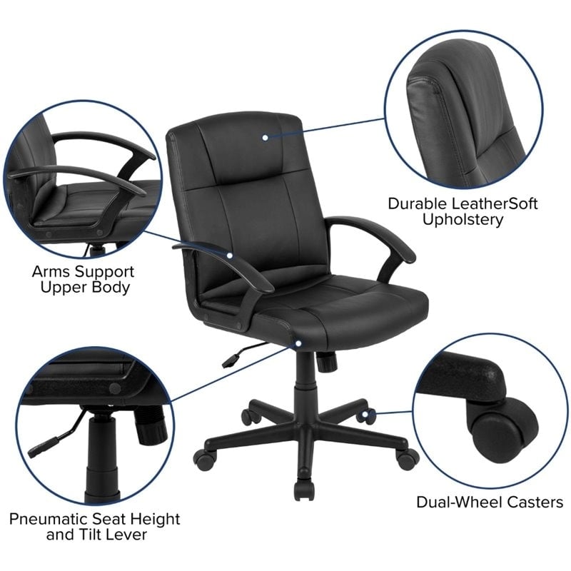 Scranton & Co Contemporary Faux Leather Mid Back Swivel Office Chair in Black