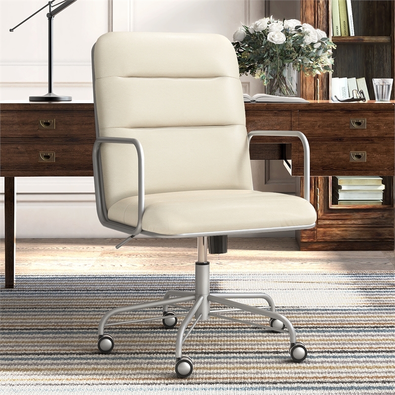 Scranton & Co Modern Faux Leather Executive Desk Office Chair in White