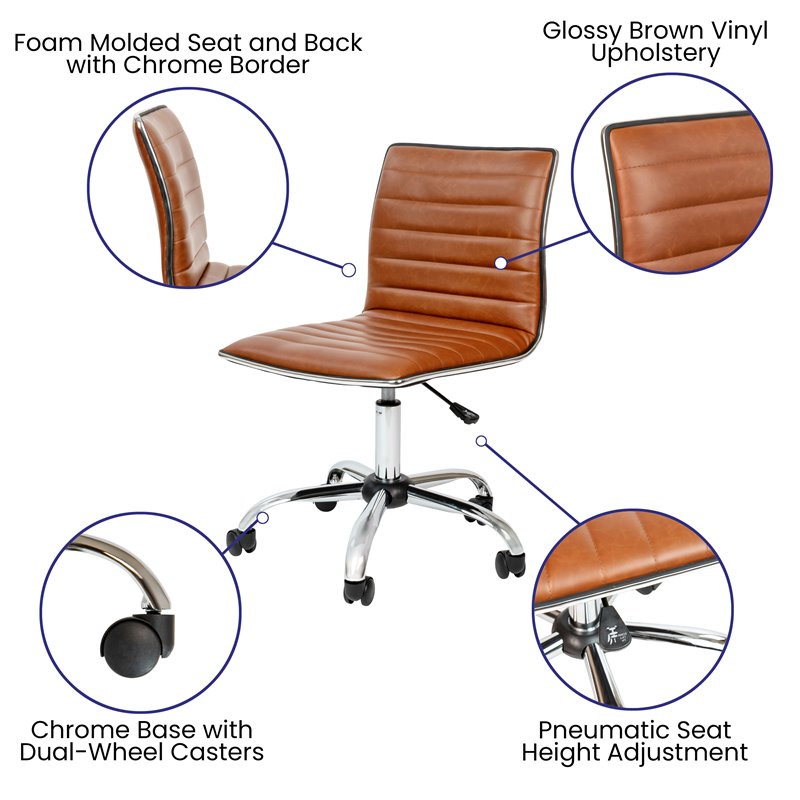 Scranton & Co Faux Leather Low Back Office Swivek Chair in Brown and Chrome