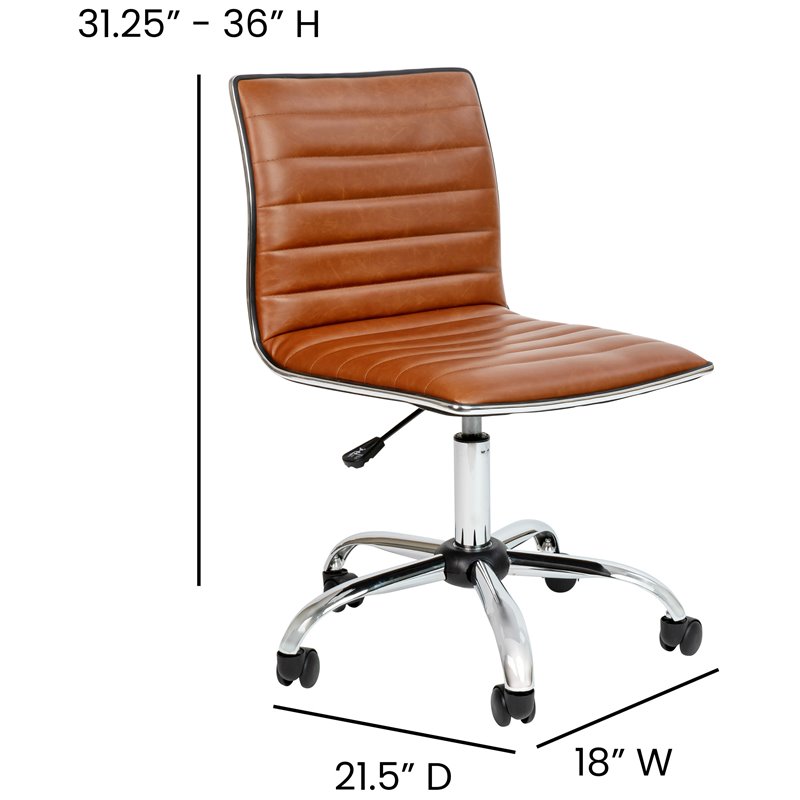 Scranton & Co Faux Leather Low Back Office Swivek Chair in Brown and Chrome