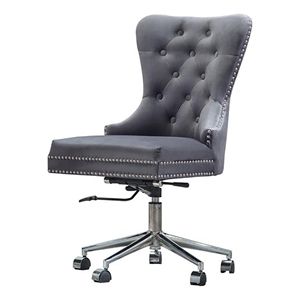Scranton & Co Modern Velvet Swivel Office Chair with Tufted in Gray