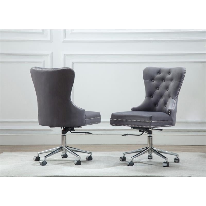 Scranton & Co Modern Velvet Swivel Office Chair with Tufted in Gray