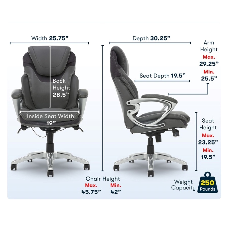 Scranton & Co Faux Leather Executive Office Chair with AIR Technology in Gray