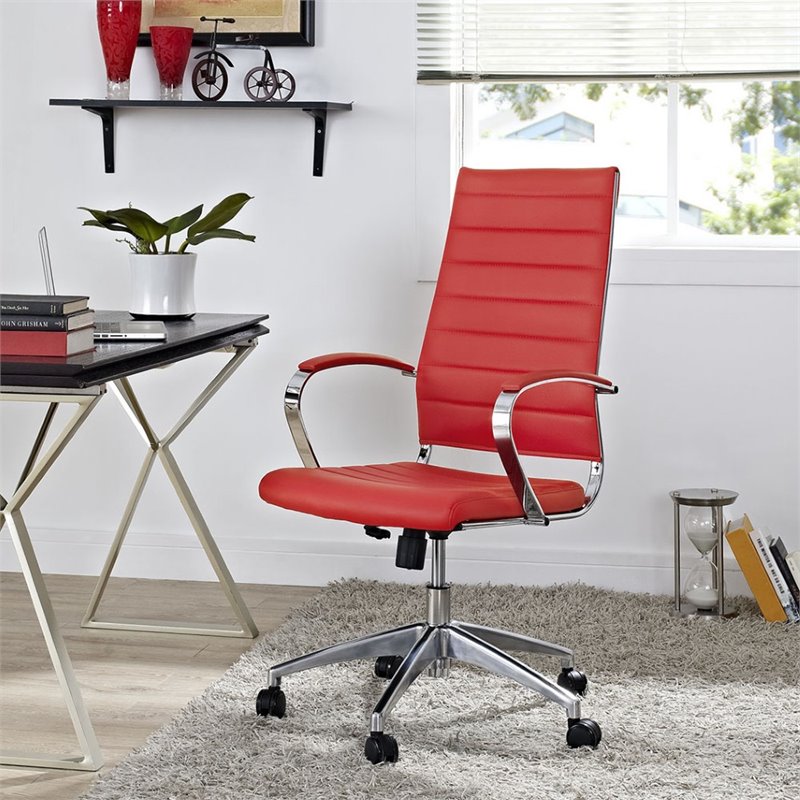 Scranton & Co Modern Vinyl/Aluminum High Back Office Chair in Red