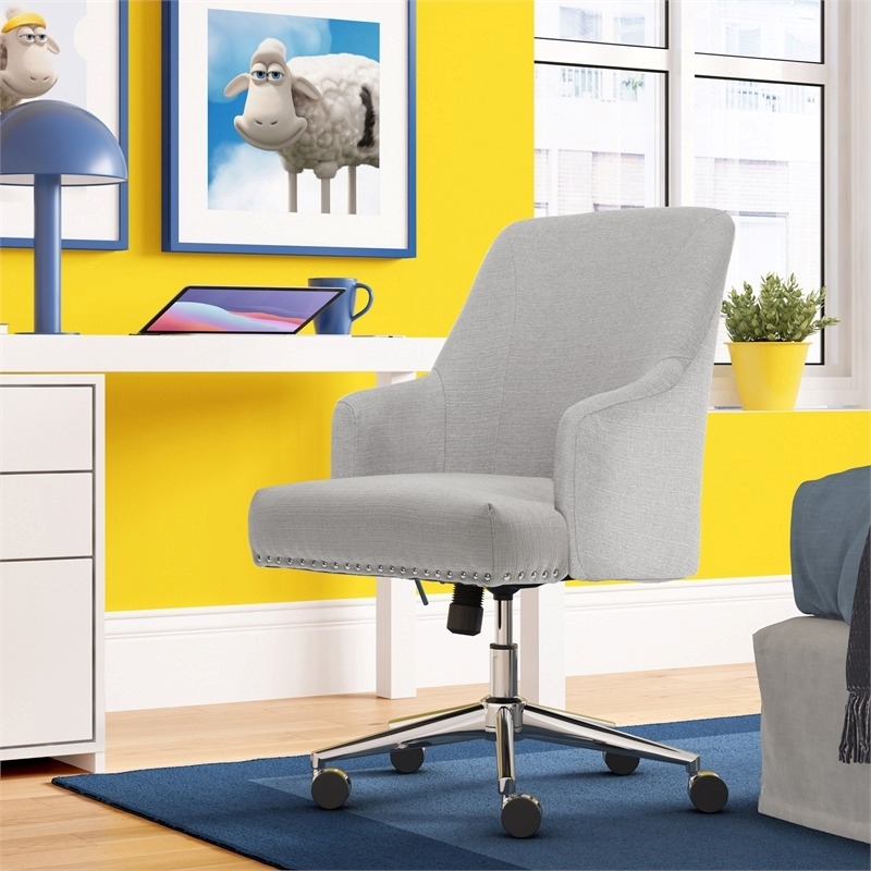 Scranton & Co Modern Fabric Office Chair with Memory Foam in Light Gray/Chrome