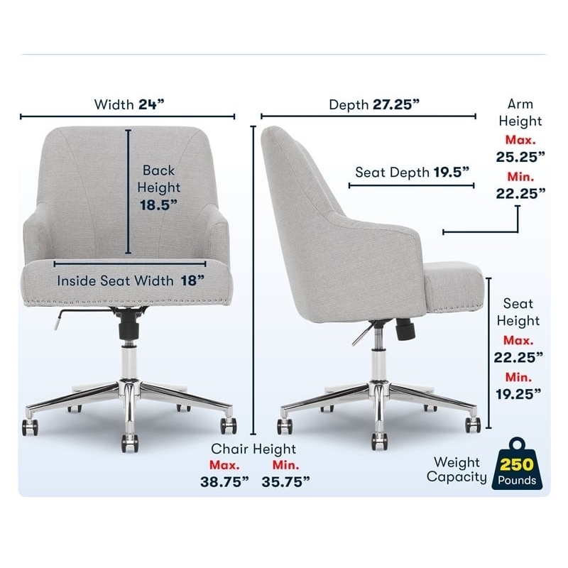 Scranton & Co Modern Fabric Office Chair with Memory Foam in Light Gray/Chrome