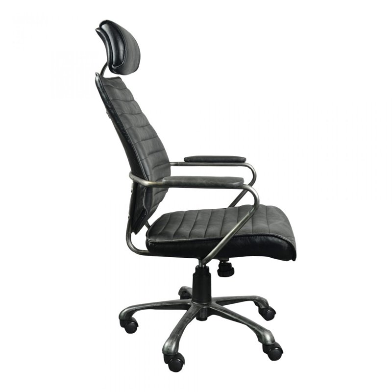 Scranton & Co Leather and Iron Executive Swivel Office Chair in Onyx Black