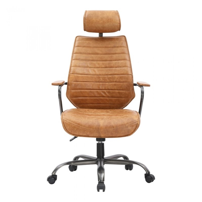 Scranton & Co Contemporary Leather Executive Swivel Office Chair in Cigare Tan