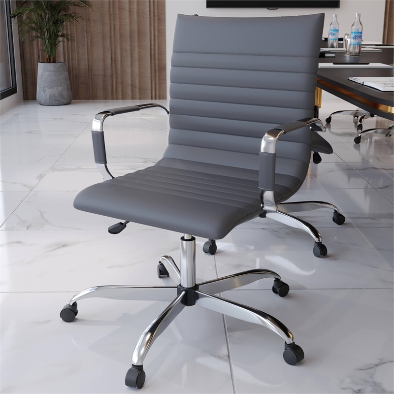 Scranton & Co Modern Leatherette Executive Swivel Office Chair in Gray
