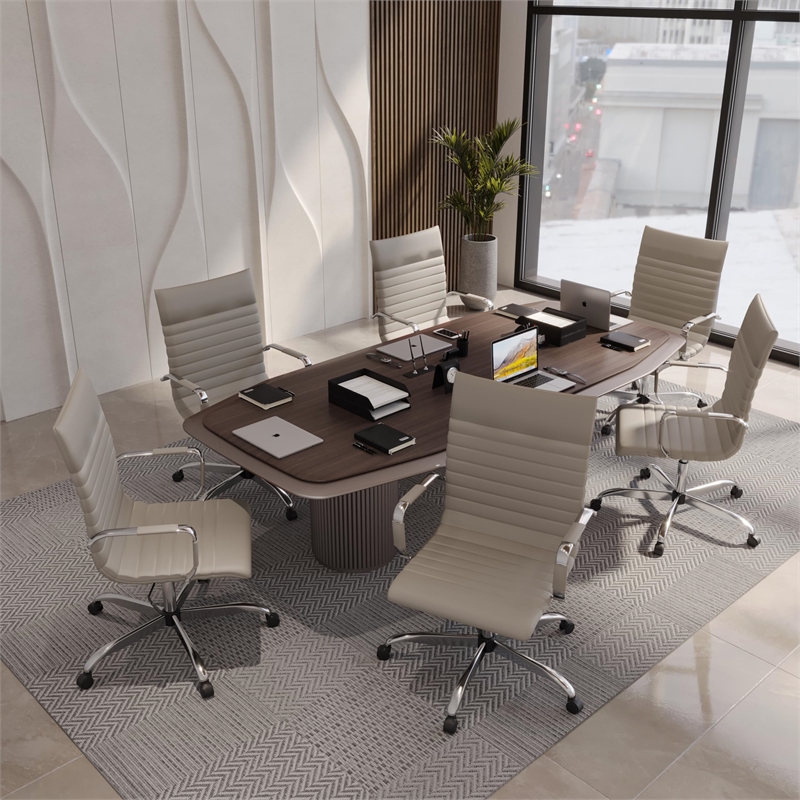Scranton & Co Mid-Century Faux Leather High Back Executive Swivel Chair in Tan