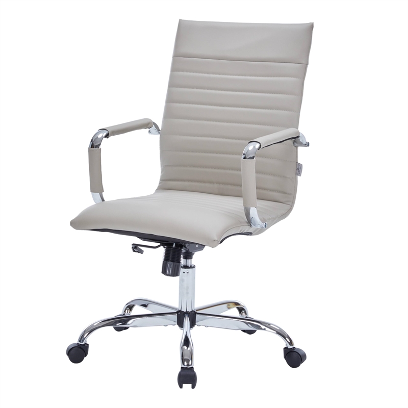 Scranton & Co Mid-Century Faux Leather High Back Executive Swivel Chair in Tan