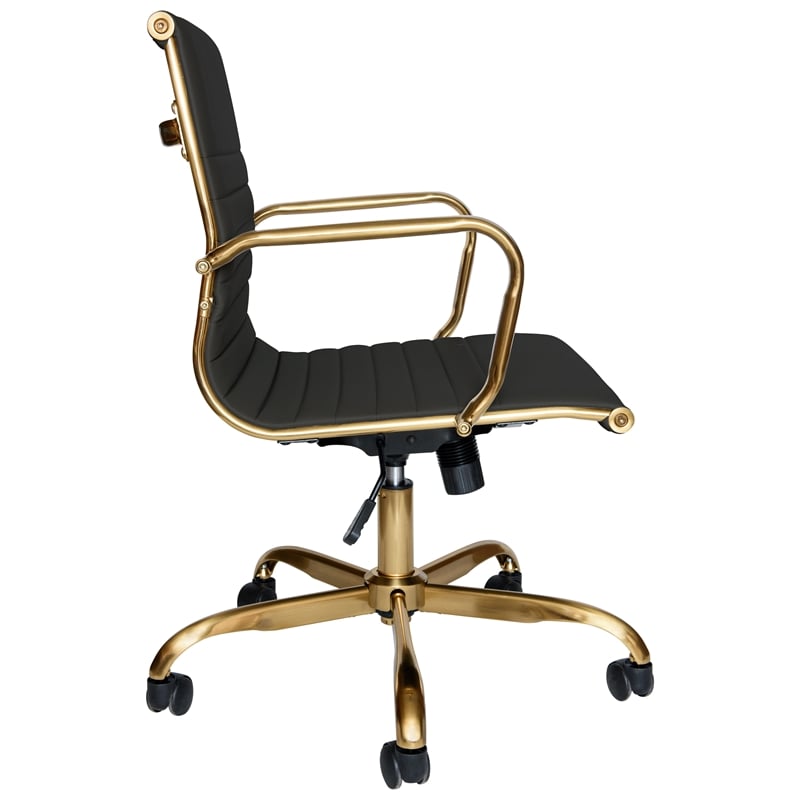 Scranton & Co Modern Leather Swivel Gold Office Chair in Black