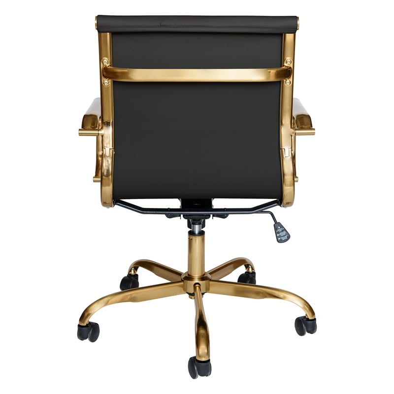 Scranton & Co Modern Leather Swivel Gold Office Chair in Black