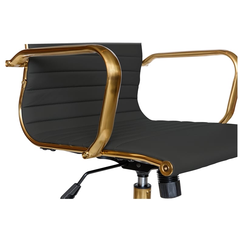 Scranton & Co Modern Leather Swivel Gold Office Chair in Black