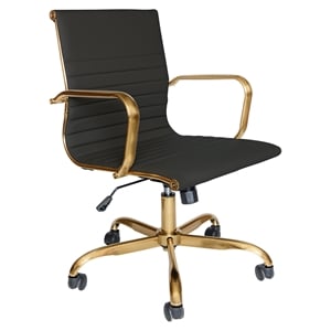 Scranton & Co Modern Leather Swivel Gold Office Chair in Black
