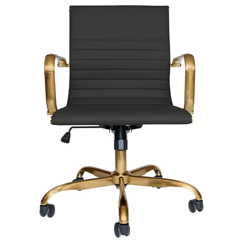 Scranton & Co Modern Leather Swivel Gold Office Chair in Black