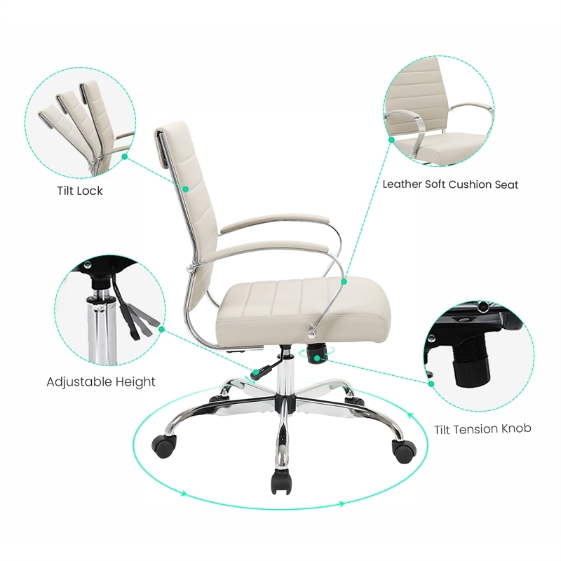 Scranton & Co Mid-Century Faux Leather Executive Swivel Office Chair in Tan