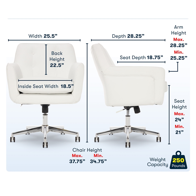 Scranton & Co Fabric Home Office Chair with Memory Foam Cushioning in White