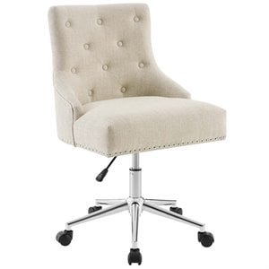 scranton & co button tufted upholstered swivel office chair in beige