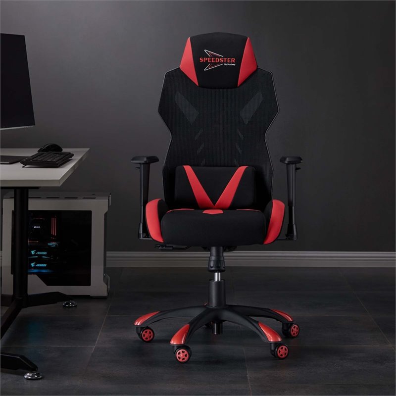 Scranton & Co Modern Mesh Fabric Gaming Computer Chair in Black/Red