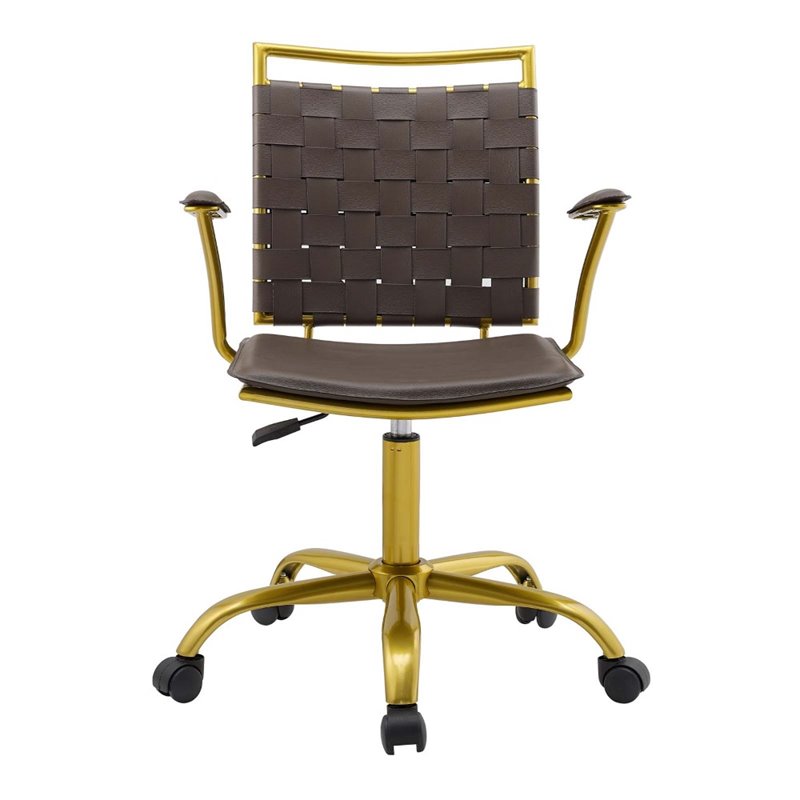 Scranton & Co Modern Faux Leather Webbing Back Swivel Office Chair in Brown