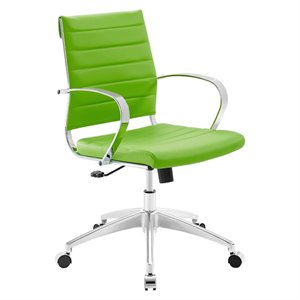 scranton & co mid back ribbed faux leather office swivel chair in bright green