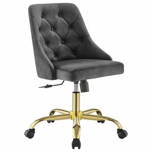 Scranton & Co Performance Velvet Tufted Office Swivel Chair in Gold and Gray