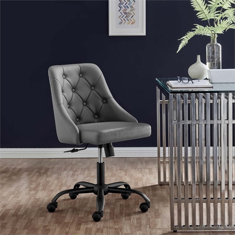 Scranton & Co Faux Leather Tufted Office Swivel Chair in Black and Gray